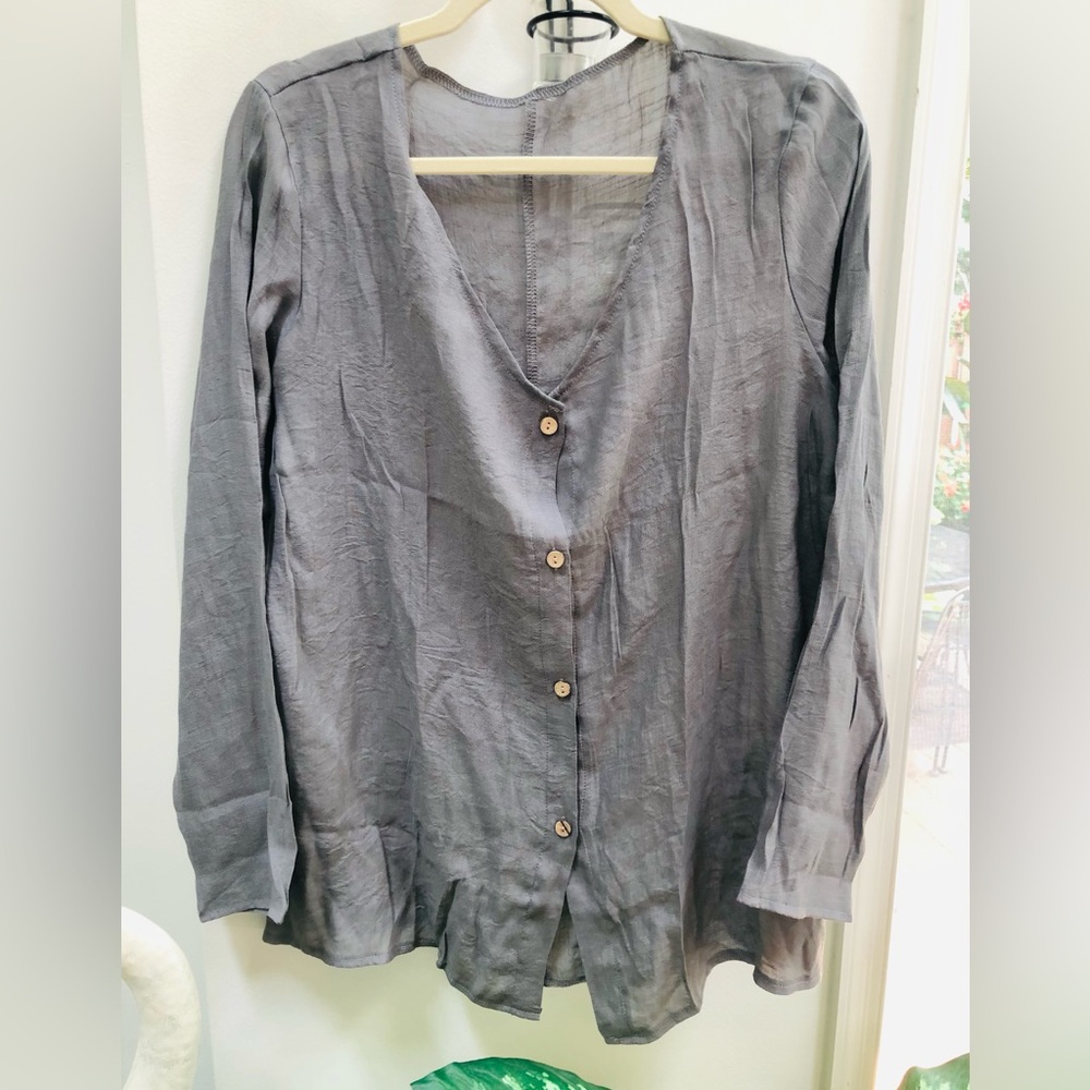 New, Never Worn Chic Gray Shear V-Neck Blouse